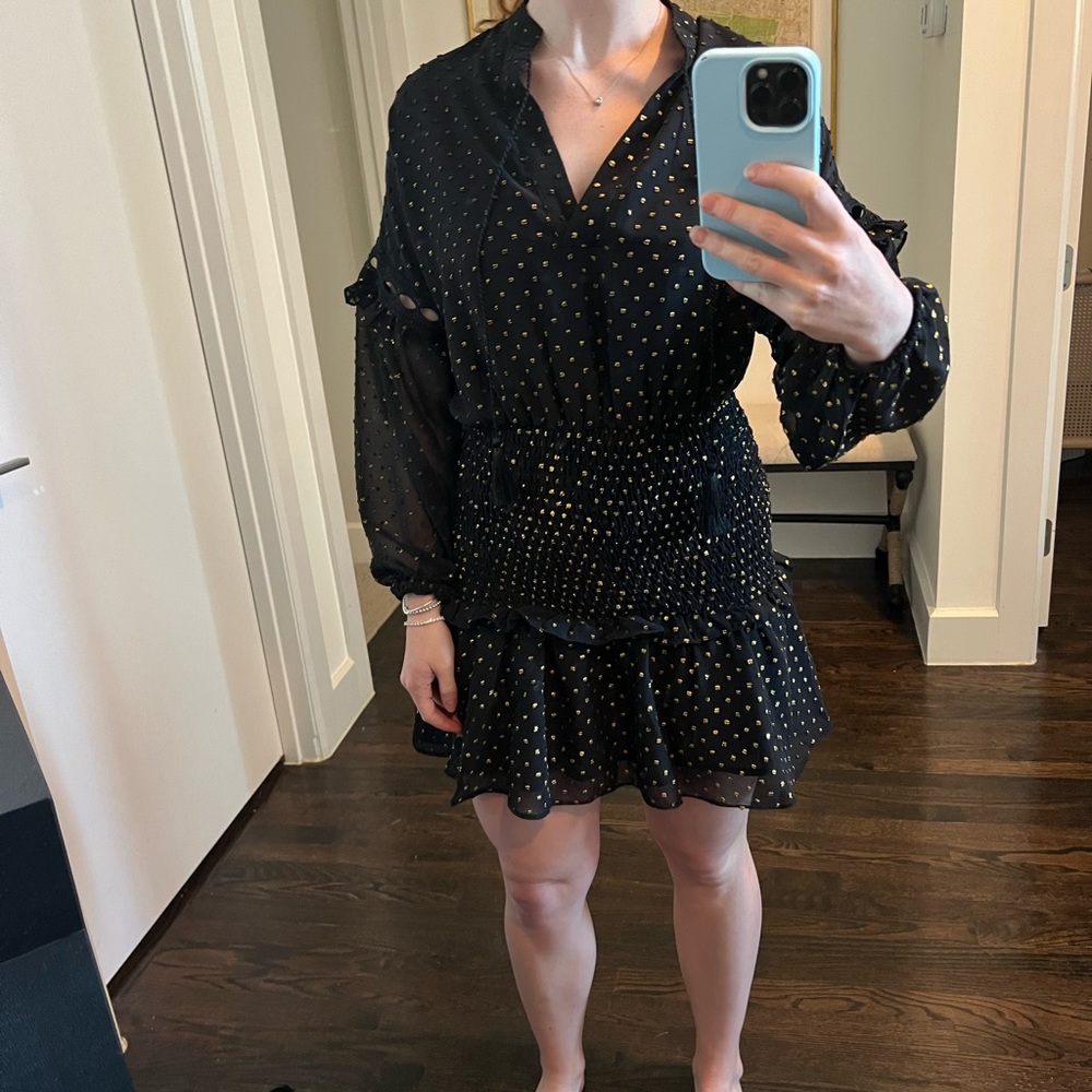 Black dress with gold dots